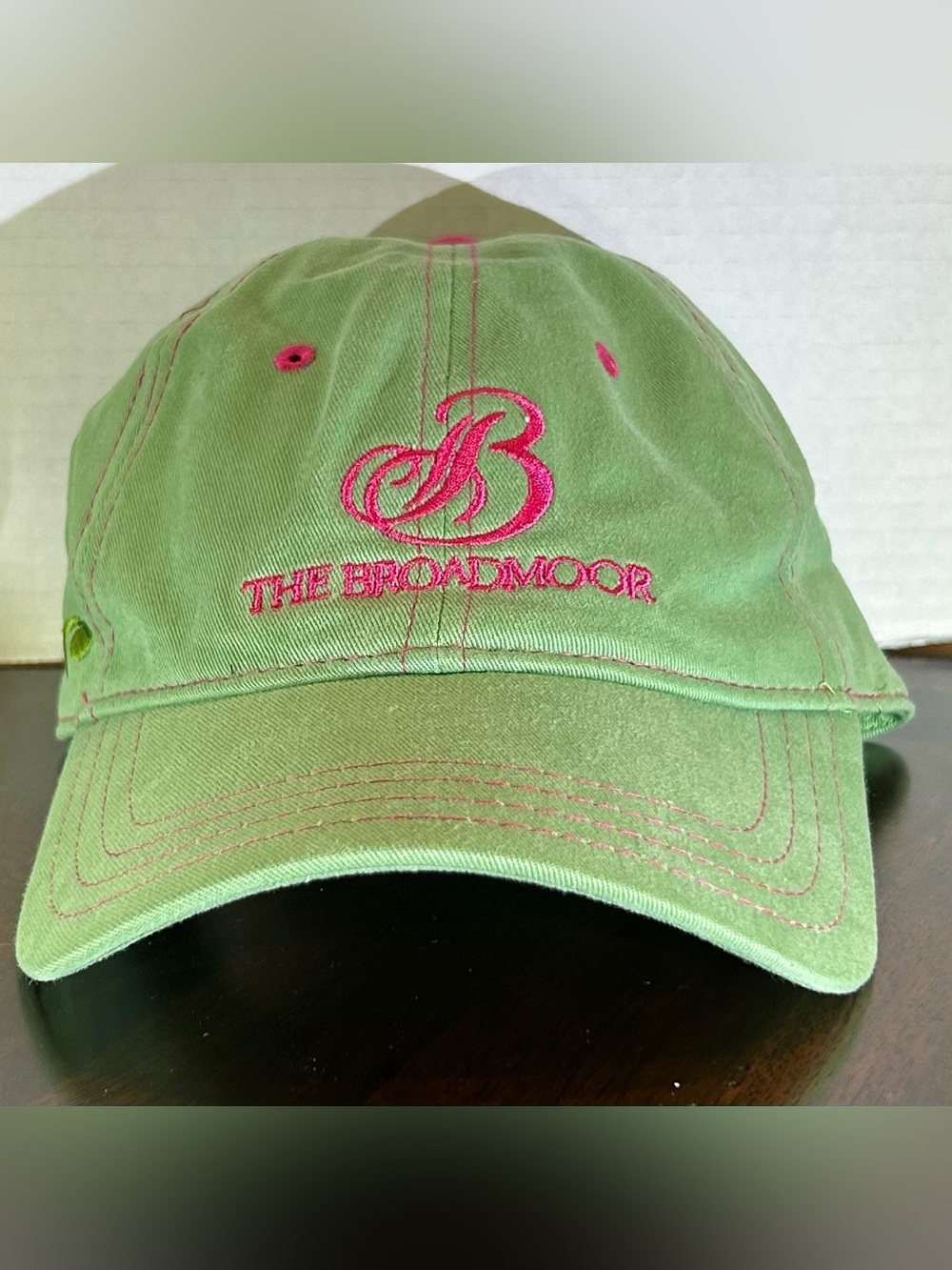 The Broadmoor Golf Hat Pukka Green Pink Adjustable Velcro Colorado Resort Cap